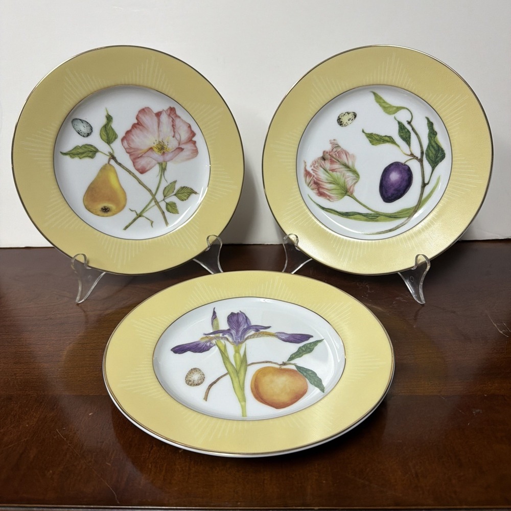 Fitz & Floyd Terri Beavers Sun Valley Set Of 3 Iris And Peach Tulip Plum Rose